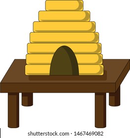 a yellow bee hive on a wooden table as clipart vector