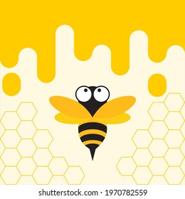 Yellow Bee and Honey Comb Vector Illustration