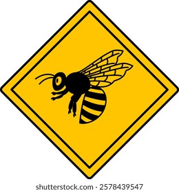 Yellow Bee Road Sign. Vector Icon. Flying Insect. Road Sign Warning Animals Crossing Road. Zoo Sticker