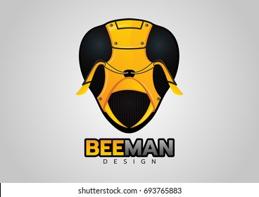 Yellow bee robot logo design - vector illustration