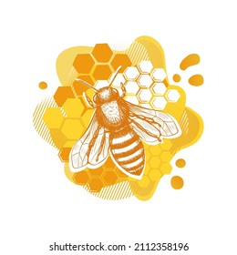 Plantilla de dibujo de abejas amarillas de estilo moderno sobre fondo blanco. Cocina ecológica natural de verano. Arte de línea.