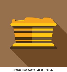 Yellow beehive full of honey and wax, flat design icon with long shadow on brown background