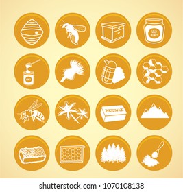 Yellow beekeeping icons.Vector illustration.