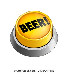 Yellow Beer button on white background vector illustration. Concept illustration. Hand drawn color vector illustration.