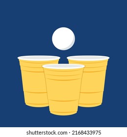 Copa de cerveza amarilla. Vector de la copa.  fondo de pantalla. Ilustración vectorial del tiro de Beer Pong con la pelota de Pingpong.