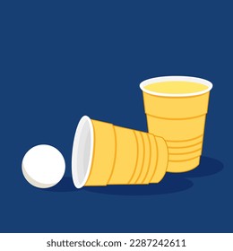 Copa de cerveza amarilla. Vector de la copa.  fondo de pantalla. Ilustración vectorial del tiro de Beer Pong con la pelota de Pingpong.