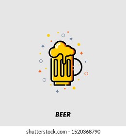 Yellow Beer design and minimal flat vector illustration with filled outline