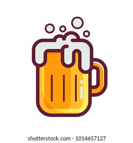 Yellow beer mug with foam on glass vector icon.
