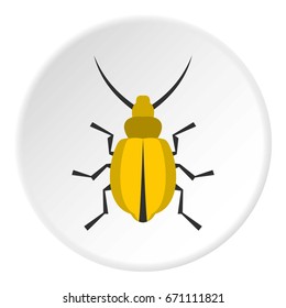 Yellow beetle icon in flat circle isolated vector illustration for web