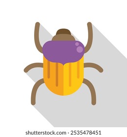 Yellow beetle insect crawling with purple shell icon