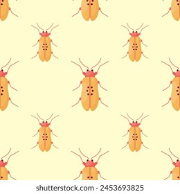 Yellow beetles seamless pattern on a light background