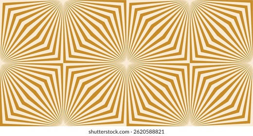 Yellow and beige abstract geometric seamless pattern. Optical illusion effect. Vector texture with broken lines, stripes, burst, chevron, tiles. Op art background. Trendy retro funky style design