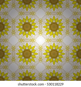 Yellow, beige, brown, white, mandalas. Vector illustration.