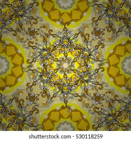 Yellow, beige, brown, white, mandalas. Vector illustration.