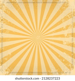 Yellow and beige color burst background. Sunlight retro background.  Fantasy Vector illustration. Magic Sun beam ray pattern. Old paper starburst. Circus poster or placard.