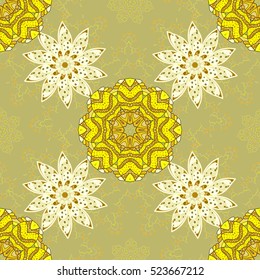 Yellow and beige mandalas. Dim. Vector illustration.