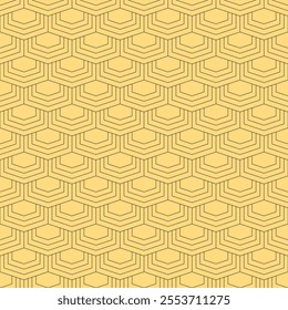Yellow or beige seamless pattern with black outline hexagons. Mosaic background