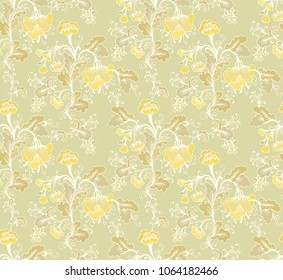 
Yellow - beige seamless vector floral pattern with  golden flowers 