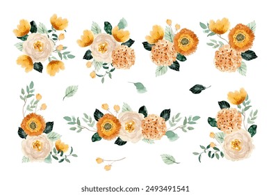 yellow beige watercolor floral arrangement