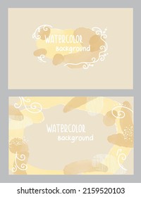 Yellow and beige watercolor splash background card template collection. Vector card