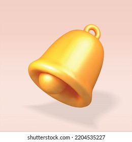 yellow bell 3d icon. Notification bell isolated 3d illustration.