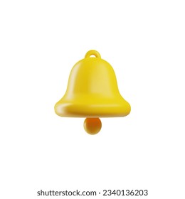 Yellow bell in cute 3d style, vector illustration isolated on white background. Ringing bell as symbol of reminder or notification, alarm and attention.