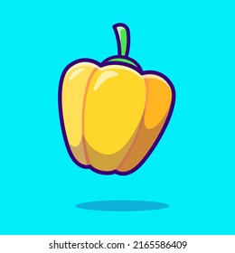 Yellow Bell Pepper Cartoon Vector Icon Illustration. Food Nature Icon Concept Isolated Premium Vector. Flat Cartoon Style