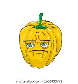 Yellow bell pepper with an emotional face. Vector for design t-shirts typography cards and posters. Funny cartoon picture in a flat style.