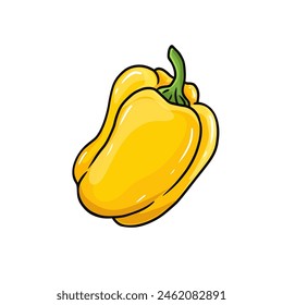 yellow bell pepper isolated on white. Bulgarian pepper  sketch hand drawn style. Fresh vegetable. Vector illustration.