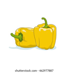 Yellow Bell Pepper Isolated on White Background, Vegetables Sweet Pepper, Capsicum, Vector Illustration