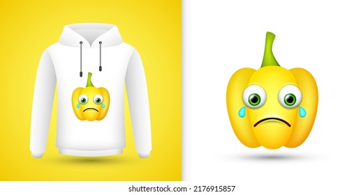 Yellow Bell Pepper on white sweatshirt hoodie. Vector