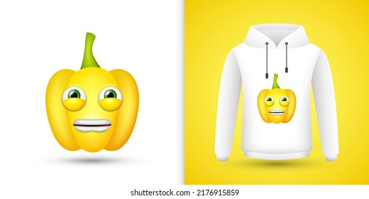 Yellow Bell Pepper on white sweatshirt hoodie. Vector