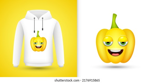 Pimienta amarilla en capucha de sudadera blanca. Vector