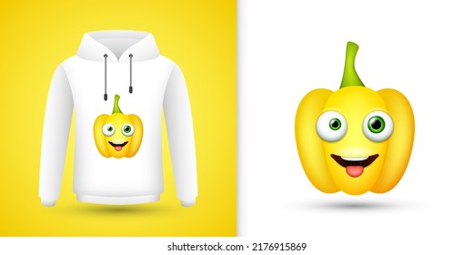 Yellow Bell Pepper on white sweatshirt hoodie. Vector