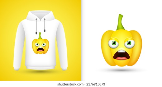 Yellow Bell Pepper on white sweatshirt hoodie. Vector