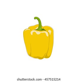 Yellow Bell Pepper Standing Isolated on White Background, Vegetables Sweet Pepper, Capsicum, Vector Illustration