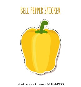 Yellow bell pepper sticker made in cartoon flat style. Label for markets, shops, garden vegetables. Organic nutrition.