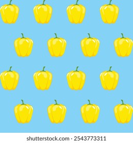 Yellow bell pepper stock vector vegetable pattern on aqua blue background
