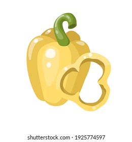 Yellow bell pepper. Whole and sliced. Vector illustration isolated on white background