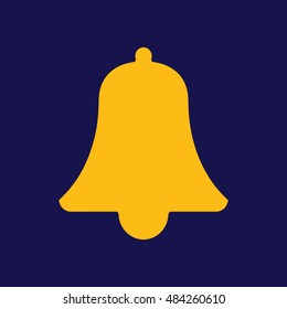Yellow bell vector icon. Blue background