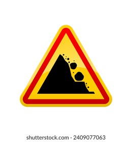 Cuidado amarillo con el diseño vectorial del icono del polo de advertencia de desastres naturales de rockfall mountain hill