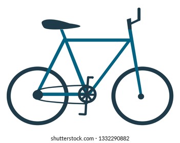 A yellow bicycle with a blue wheels and a girl riding in an orange shirt, green pants and green shoes, cartoon, vector, color drawing or illustration.