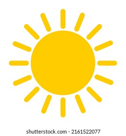 Yellow big cute sun with rays. Warm and hot weather forecast icon isolated on white background. Vector.