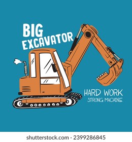 yellow big excavator sketch for kids t shirt designs