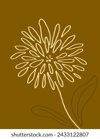 Yellow big flower vector, illustration on brown background for branding, fabric print, wallpaper, social media post, doodle, notes, book covers, wall decor, template
