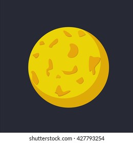 Yellow big full moon in the dark night sky. Cartoon style, flat design.