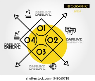 yellow big linear infographic square with arrows, four options