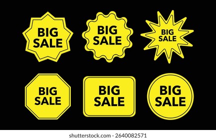 Yellow Big Sale Label Collection – Bold Promotional Badges on Black Background