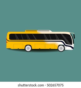 Yellow big tour bus isolated on darck background