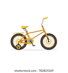 Yellow Bike With Training Wheels, Kids Bicycle Vector Illustration